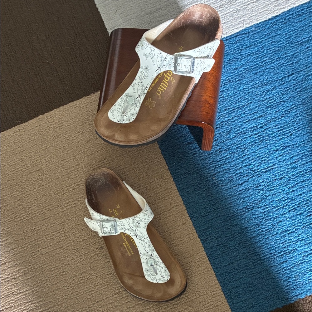 Birkenstock White Sandals with Silver Buckle